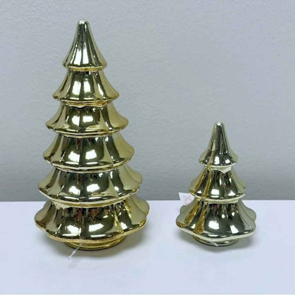 New Target Bullseye Playground Set of 2 Gold Metallic Glass Trees